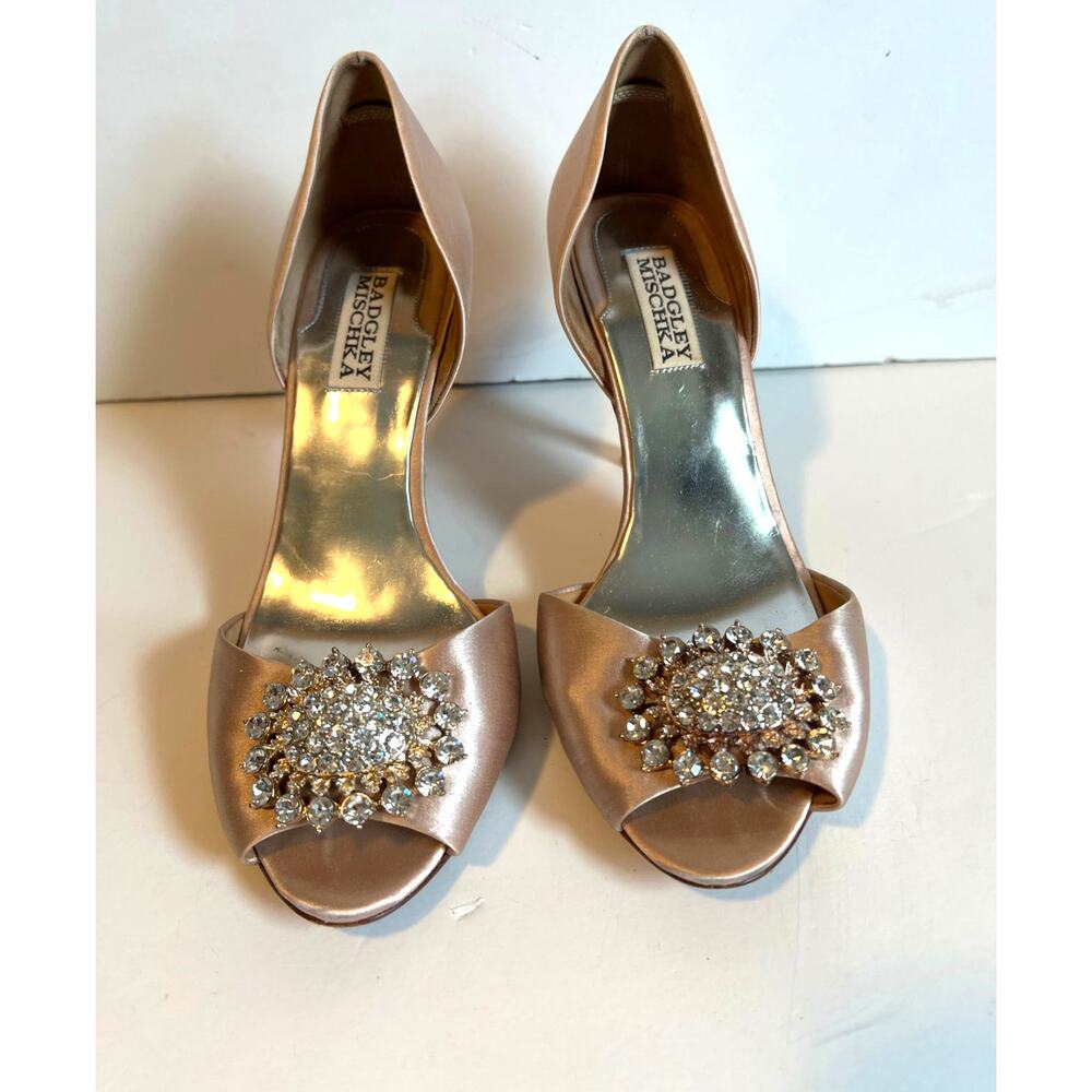Badgley Mischka  Champagne Pink Heels with Crystal Embellishments
